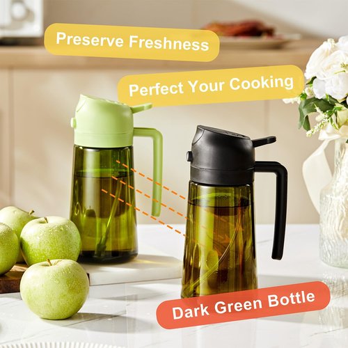 CXINYI - 16oz Olive Oil Dispenser with Stickers | 2-in-1 Sprayer for Cooking & Salad, 2 Black