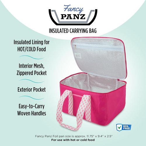 Fancy Panz - Pink Insulated Casserole Carrier Bag - Keeps Food Hot or Cold - 2 Pocket Design