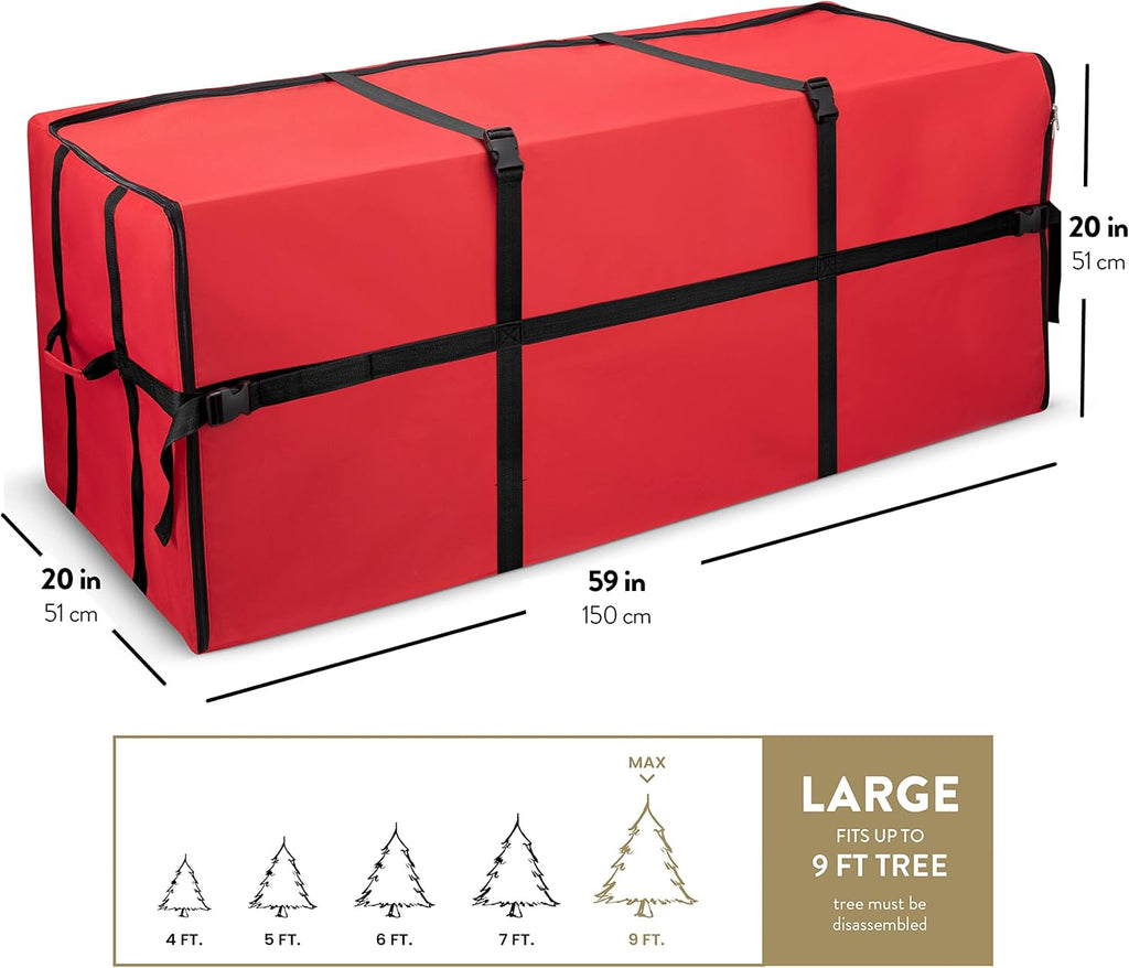 ZOBER Christmas Tree Storage Bag - Fits 9 Ft Trees - Durable 600D Oxford Fabric - Red with Strong Straps & Card Slot