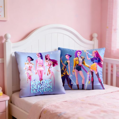 2 Pack Demon Hunters Pillow Covers, 18" x 18" Kpop Group Themed, 2 Unique Designs, Soft Decorative Pillowcases for Fans, Bedroom & Gifts