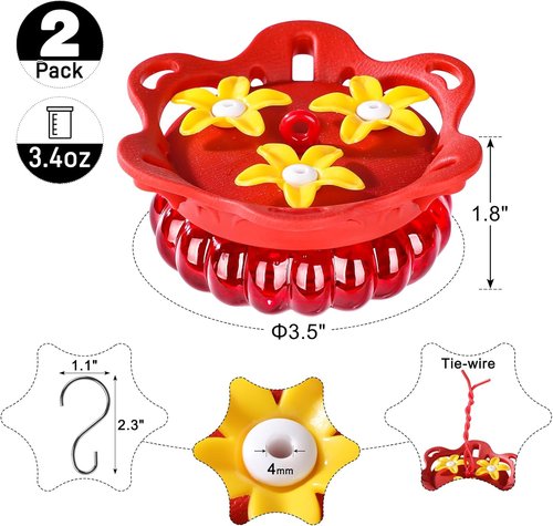 Fchstaer Glass Hummingbird Feeders Set of 2 - 3 Bee Guard Ports, 3.4oz Capacity, Perfect Outdoor Gift for Mom