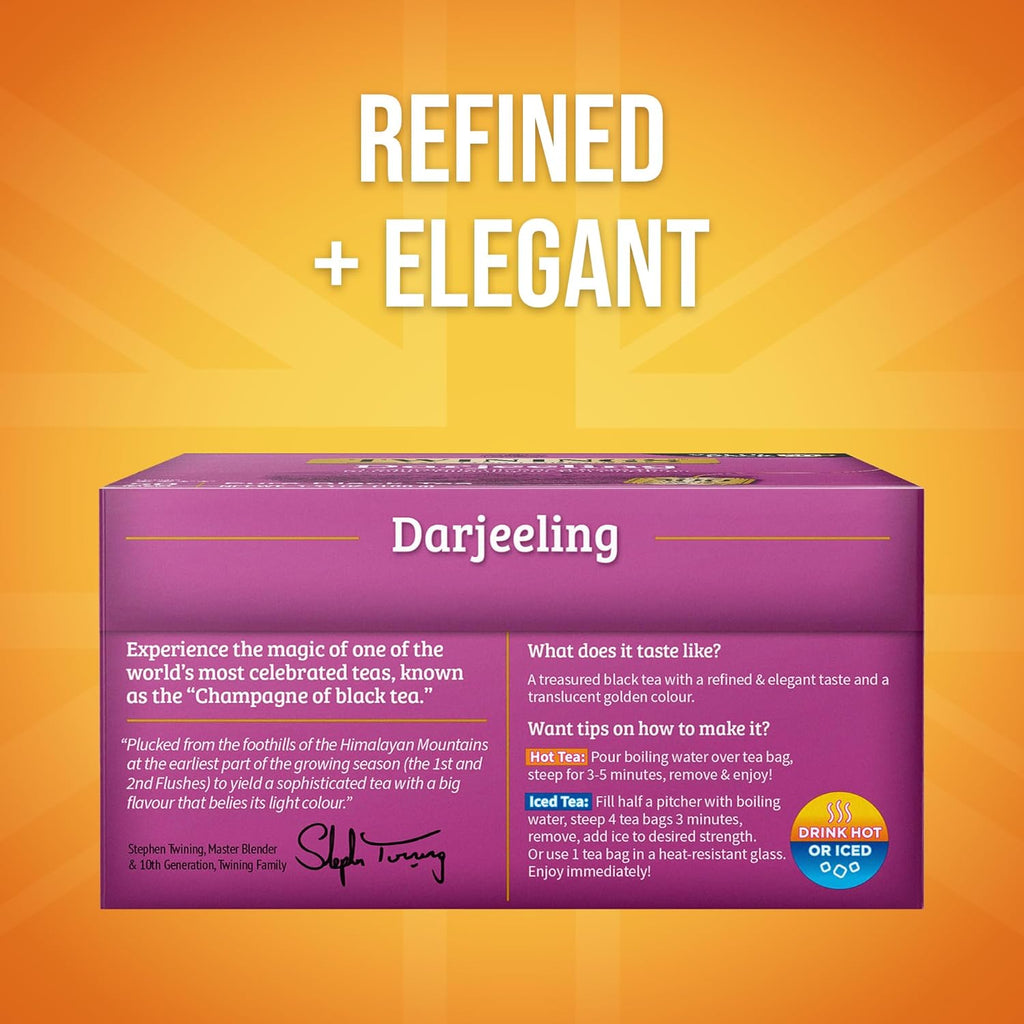 Twinings Darjeeling Black Tea - Individually Wrapped Bags, 50 Count | Delicate Flavor, Caffeinated, Hot or Iced