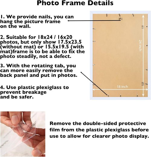 JCJMY 18x24 Picture Frame - Versatile Wall Hanging Frame with 16x20 Mat, White Finish