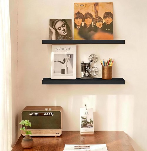 BAYKA Floating Wall Shelves - 22.5 Inches Black Organizer for Bathroom, Bedroom & Living Room | 22 lbs Capacity