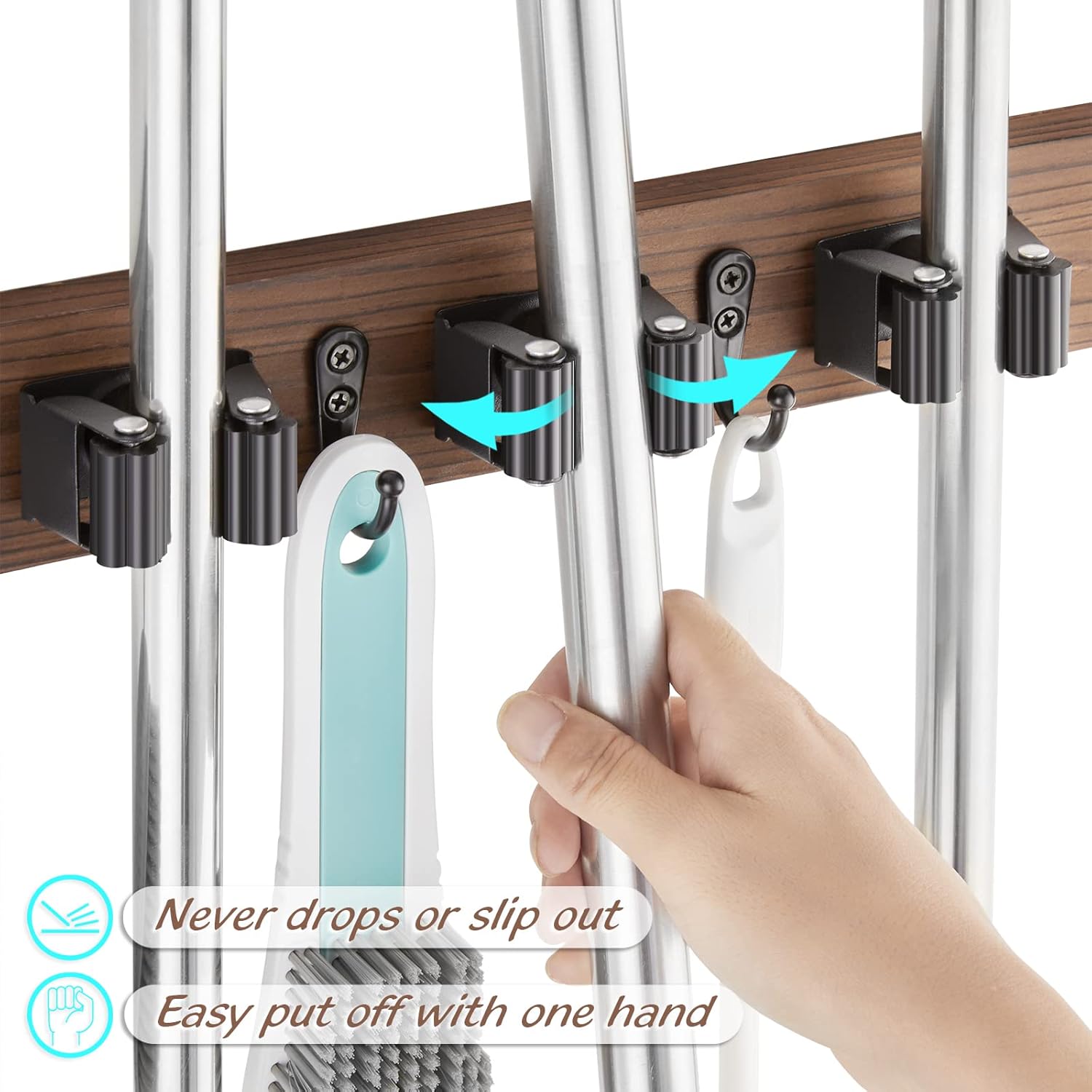OUTNILI Wall-Mounted Broom Holder & Coat Rack - Space-Saving Organizer Bundle