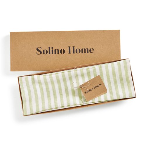 Solino Home Linen Cloth Placemats Set of 4 - Amalfi Stripe 100% Pure Linen Sage and White Farmhouse Placemats 14 x 19 Inch for Spring, St Patricks Day, Easter, Mothers Day