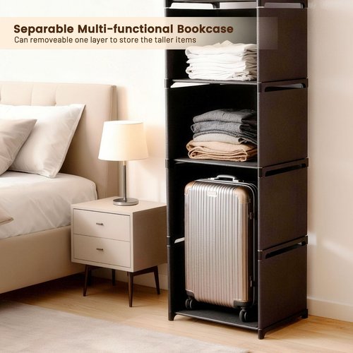 Gmrithaf 6 Tier Book Shelf, Storage Shelves with Non-Woven & Metal Frame, Stable Kids Bookshelf, Bookcase Cube Storage Organizer for Kids Rooms, Living Room, Office, Bedroom, (Black, 6 Tier - 5 Cubes)