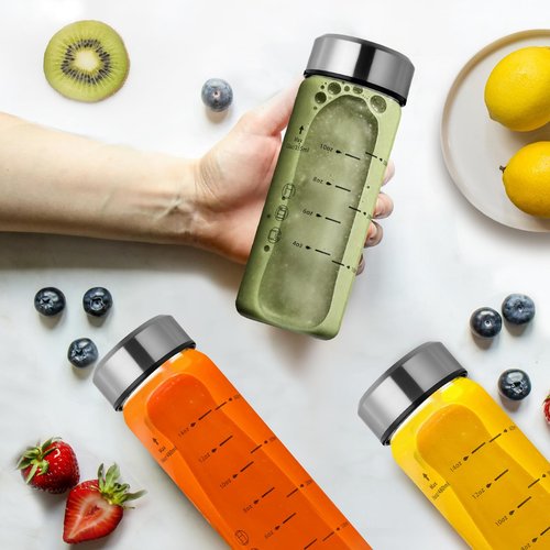 Olivego 16oz Glass Juice Bottles - 6 Pack Wide Mouth Glass Bottles with Lids- BPA Free, Stainless Steel Lids for Juicing, Smoothies, Infused Water, Beverage Storage - Leakproof, Borosilicate, Clear