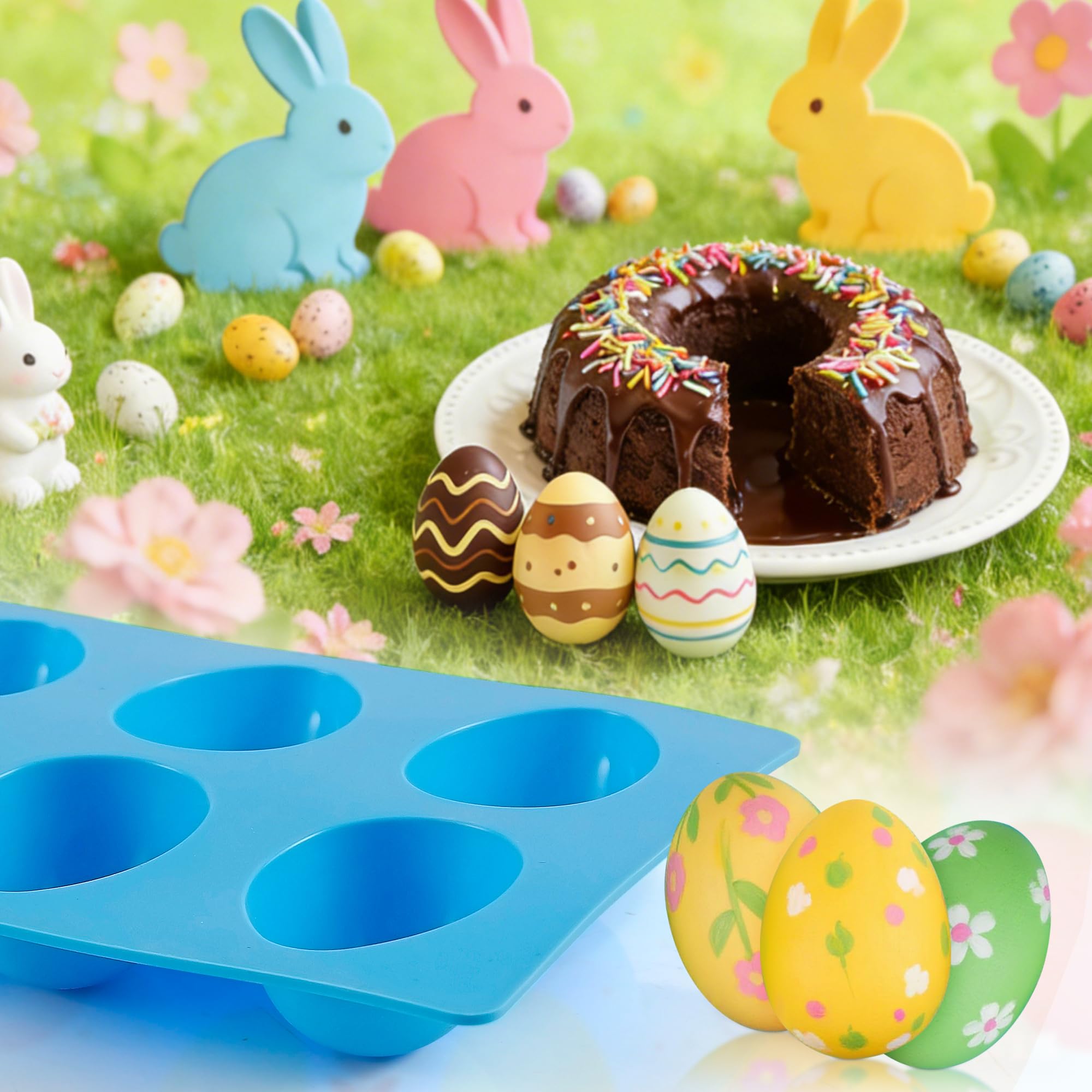 Sidosir 3PCS Easter Egg Shaped Chocolate Silicone Molds, 8-Cavity Easter Breakable Silicone Eggshell Baking Molds for Candy Making, Non-stick Easter Egg Shaped Baking Mold for Cake Decoration, Pastry