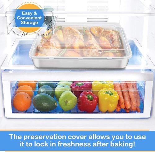 E-far Stainless Steel Baking Pan Set - 12⅓ x 9¾ Inch Rectangle Bakeware with Lids | Non-Toxic, Heavy Duty & Dishwasher Safe