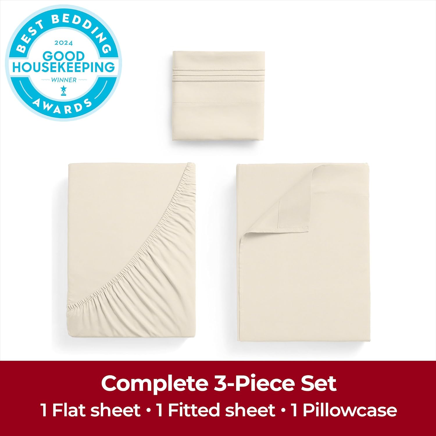 Mellanni Twin XL Sheets Set - 3 PC Luxury Hotel Bedding | Extra Soft, Cooling, Wrinkle-Resistant (Golden Ivory)