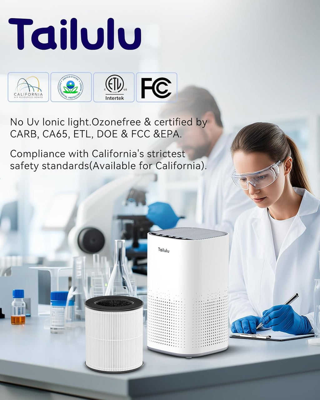 Tailulu H13 True HEPA Air Purifier - Quiet 15dB for Large Rooms up to 1500ft² | Ideal for Pets, Dust, and Odors