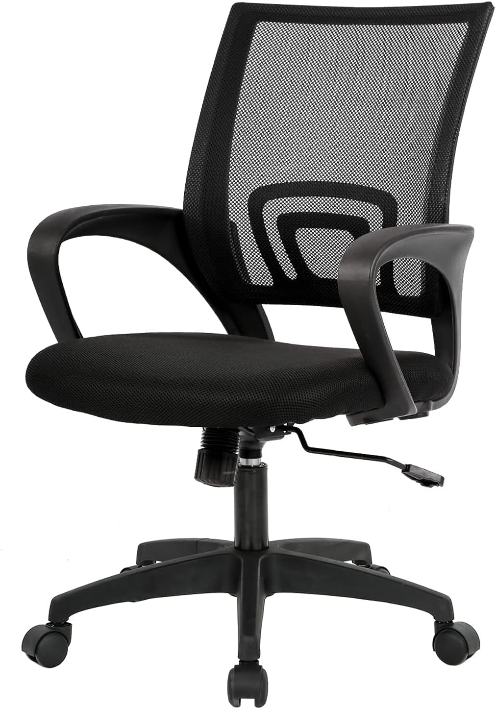 BestOffice Ergonomic Office Chair - Mid-Back Swivel Design with Breathable Backrest & Lumbar Support - Adjustable Height, Sponge Seat, Rolling Wheels - Dark Black for Adults & Women
