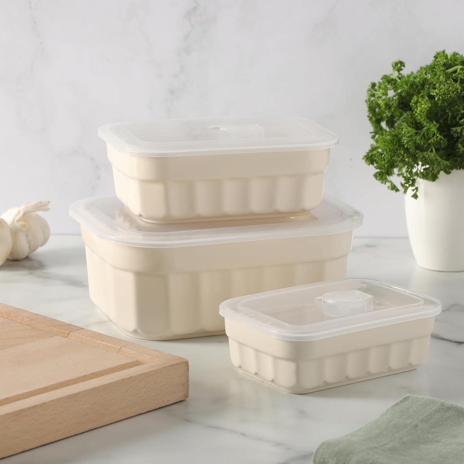 Martha Stewart Broadbrook 6-Piece Stoneware Meal Prep Container Set - Oven, Microwave, Dishwasher Safe