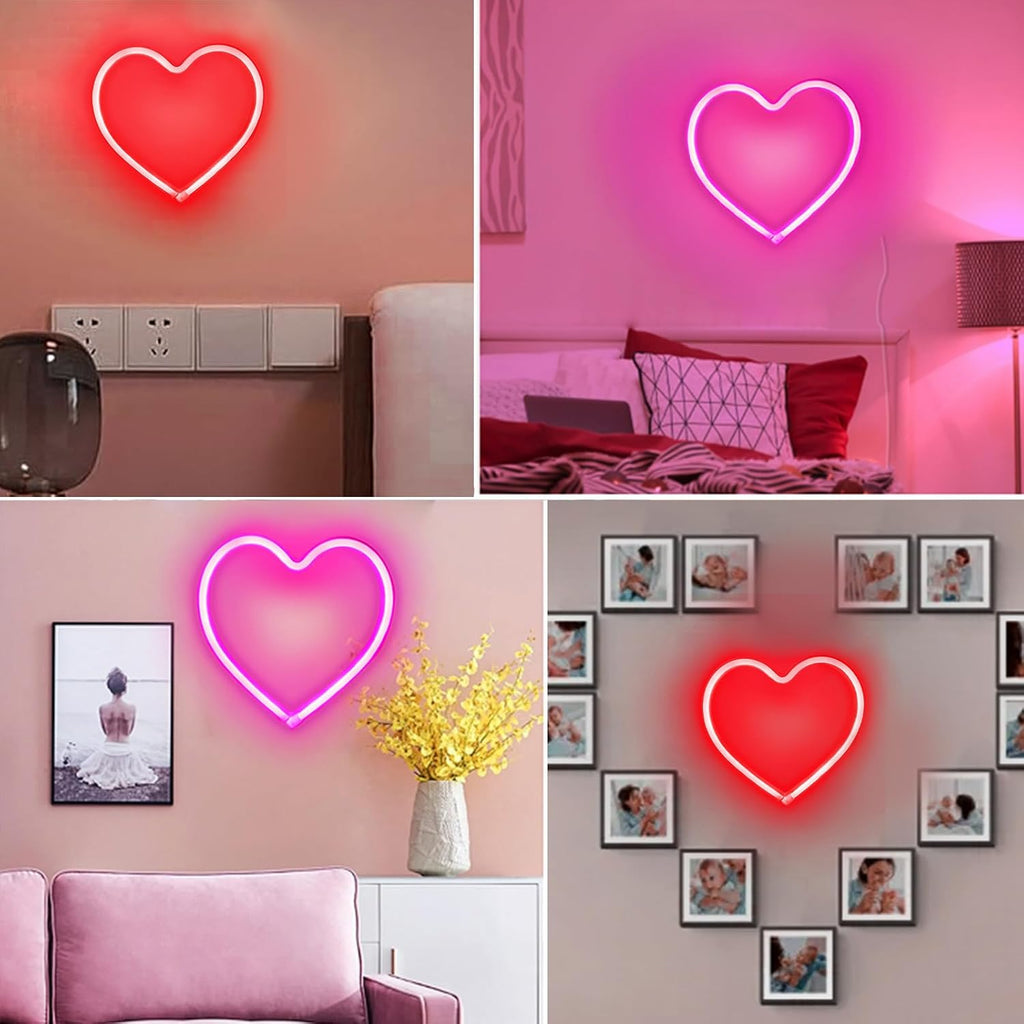 Skiennix Neon Heart Sign - 2-Pack Battery Operated or USB Powered | Perfect for Valentine's Day & Room Decor (Pink & Red)
