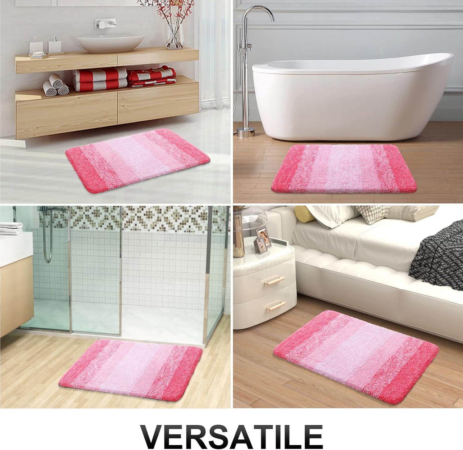 OLANLY Large Bathroom Rugs - Extra Soft Microfiber Mat 54x24 | Quick-Dry, Machine Washable, Pink