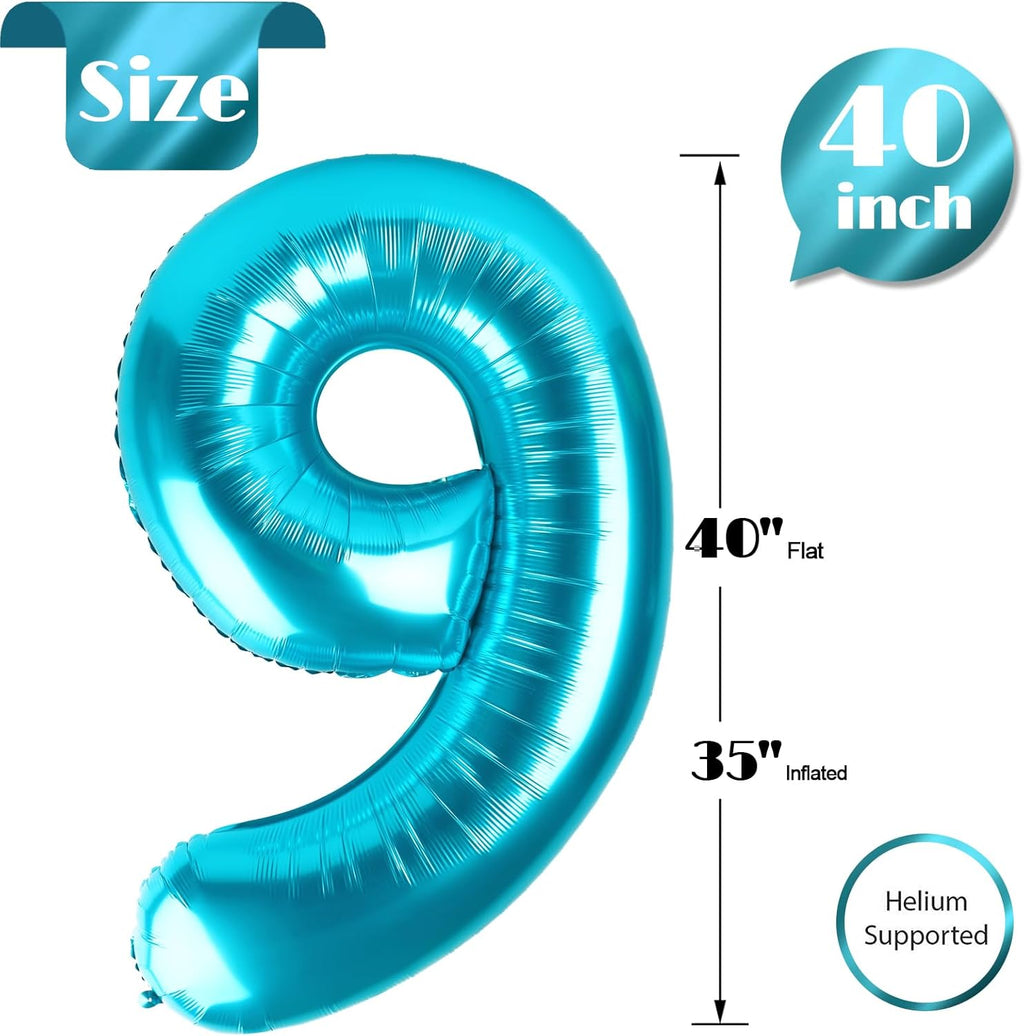 Number 9 Balloon by [Brand Name] - 40 Inch Light Blue Giant Foil Balloon for 9th Birthday Party Decorations