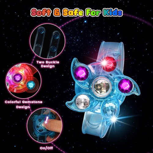 LovesTown 24 Pack LED Light Up Fidget Spinner Bracelets for Kids Ages 3-12, 6 Styles Party Favors Pack, Stocking Stuffers New Year Birthday Goodie Bags, Party Size