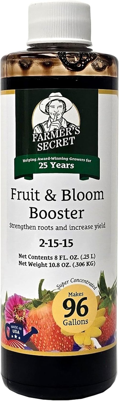 Farmer’s Secret Fruit & Bloom Booster Fertilizer - Super Concentrated 8oz | Enhances Flowering & Yield for All Plants