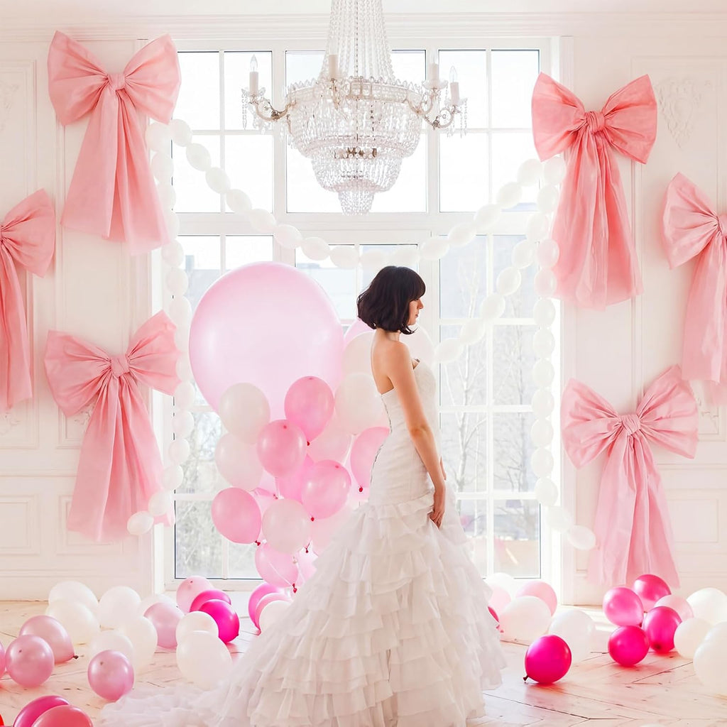 Pink Bow Birthday Decorations Set - 4 DIY Giant Wall Bows & 100 Link Balloons for Parties
