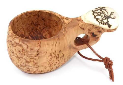 Kuksa wooden Nordic drinking cup Handmade in Finland from birch gnarl - with Reindeer logo