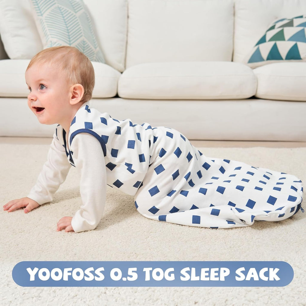 Yoofoss Baby Sleep Sack - 100% Organic Cotton Wearable Blanket | Lightweight 2-Way Zipper for 6-12 Months