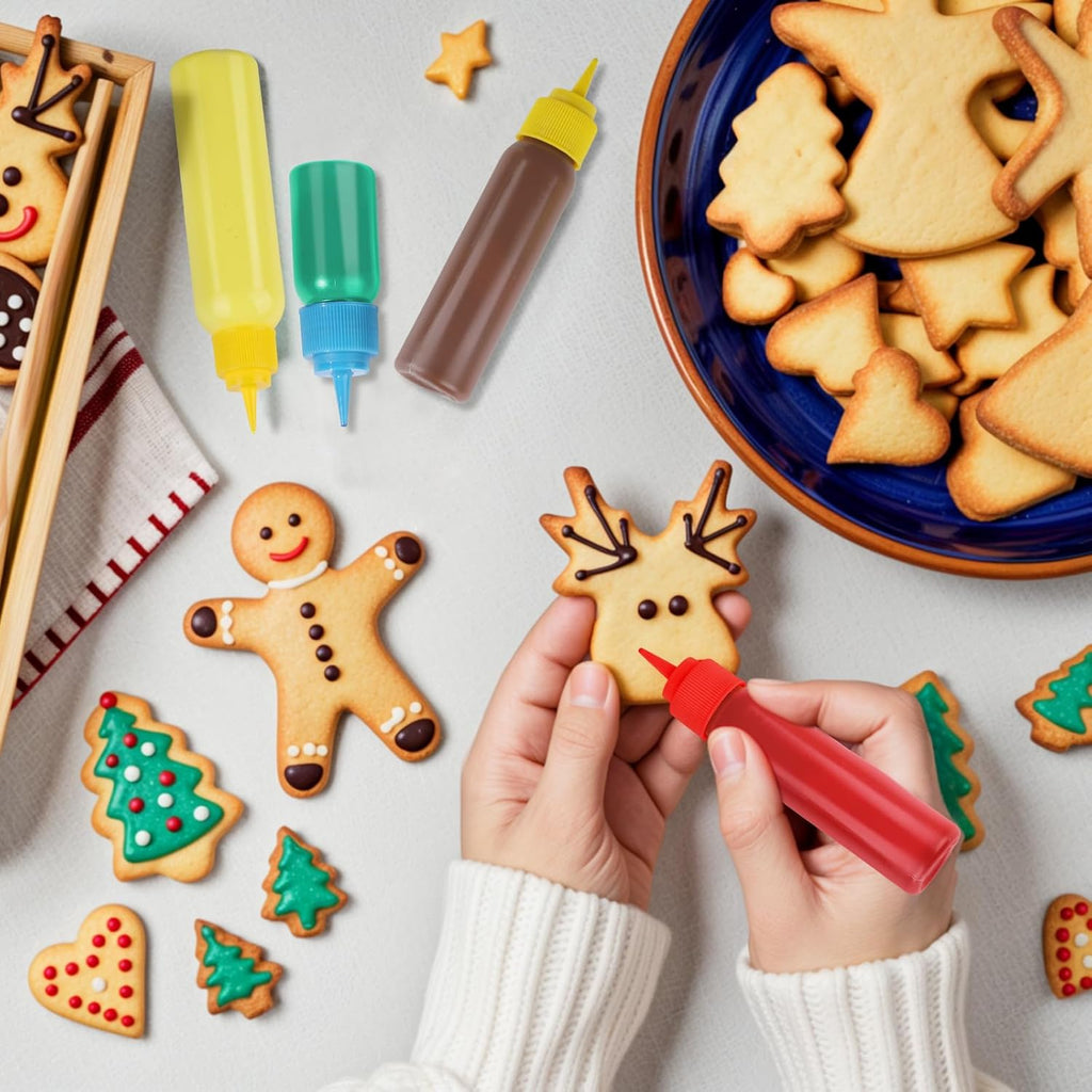 YGDZ Icing Bottle Set - 10 PCS Easy Squeeze Decorating Bottles for Cookies | 1, 2 & 4 Ounce Sizes