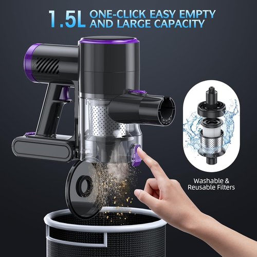 Bieiao Cordless Vacuum Cleaner - Lightweight 6-in-1 Stick Design with LED Display & 40-Minute Battery Life