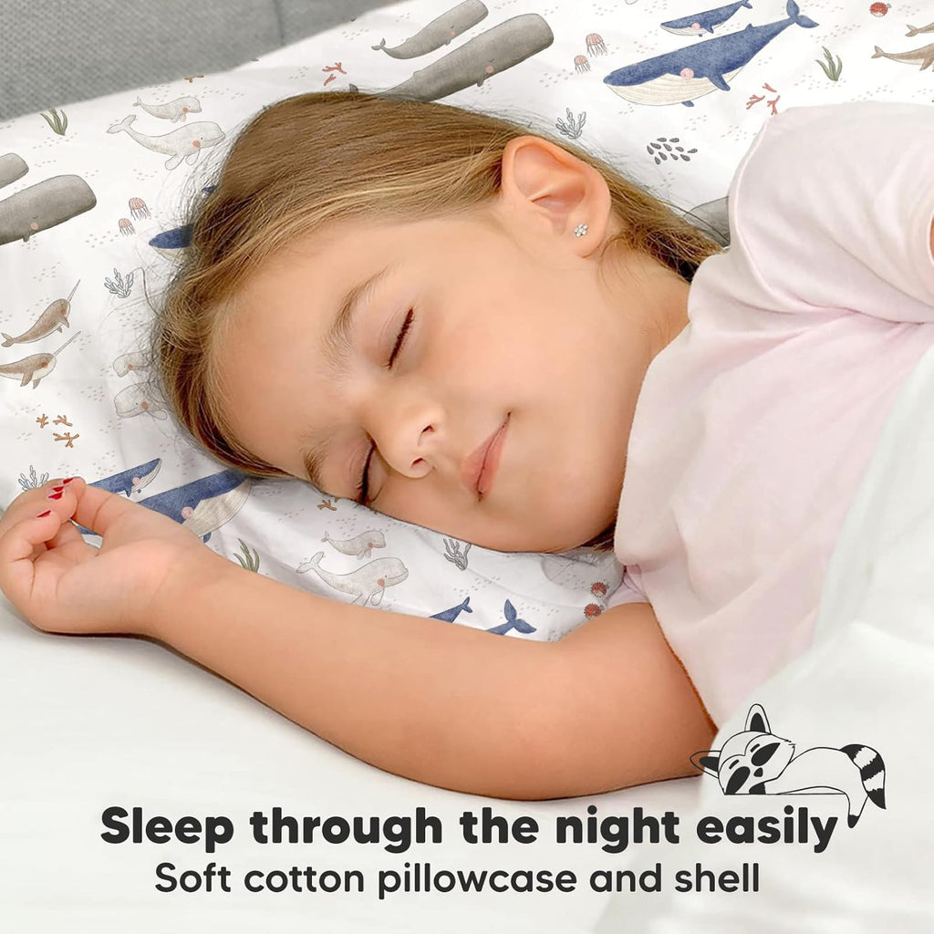 My Little Dreamy Toddler Pillow - Organic Cotton Travel Bed Pillow with Soft Pillowcase | 13x18, Machine Washable, Ideal for Ages 2-5 (Marine)