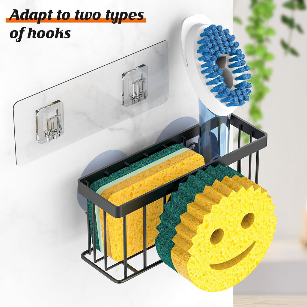 MURLONG Sponge Holder - Smiley Face Kitchen Organizer with Suction Cups & Adhesive Strips | Black