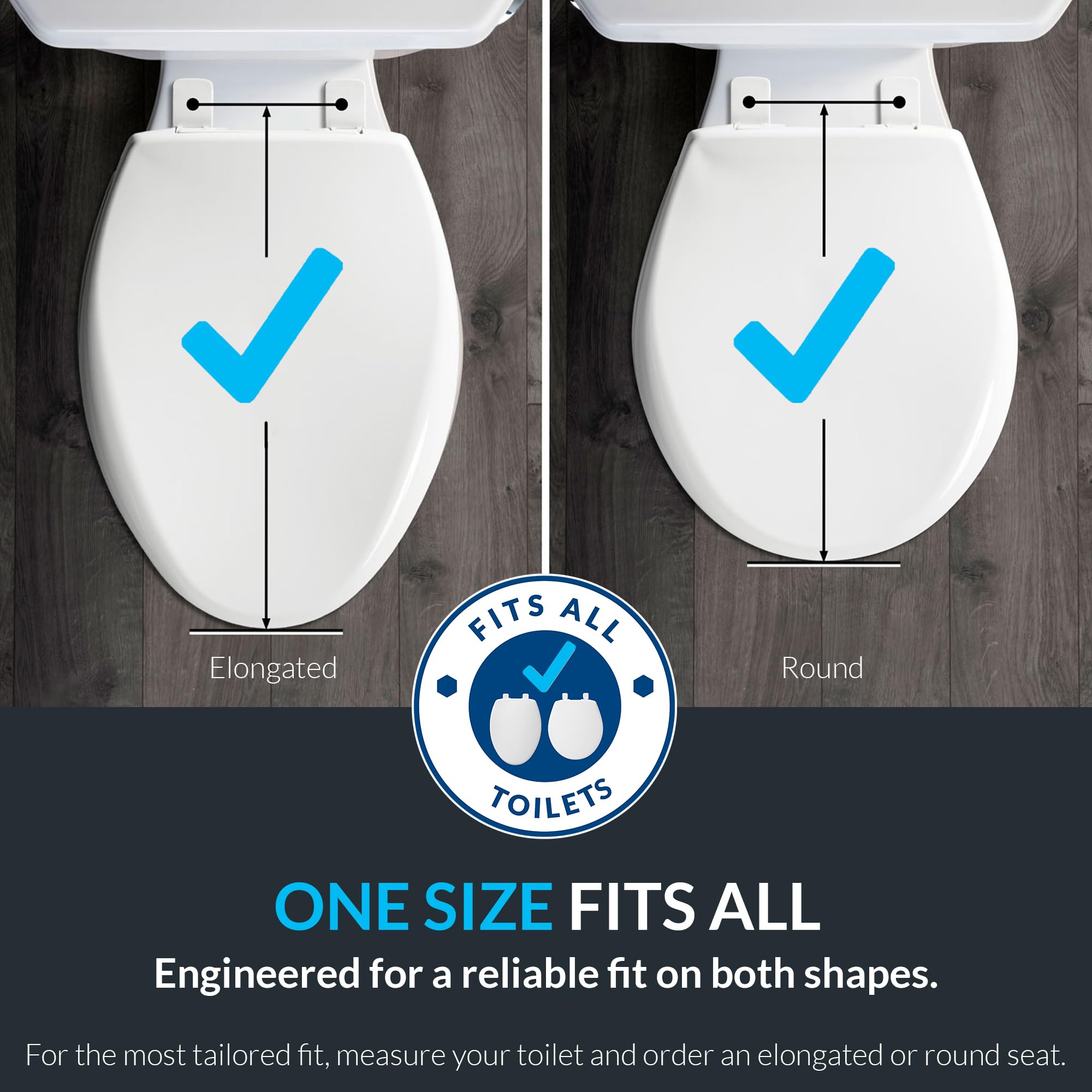 Mayfair Universal Size Slow Close Toilet Seat, Durable Plastic, Fits Round & Elongated Toilets, White
