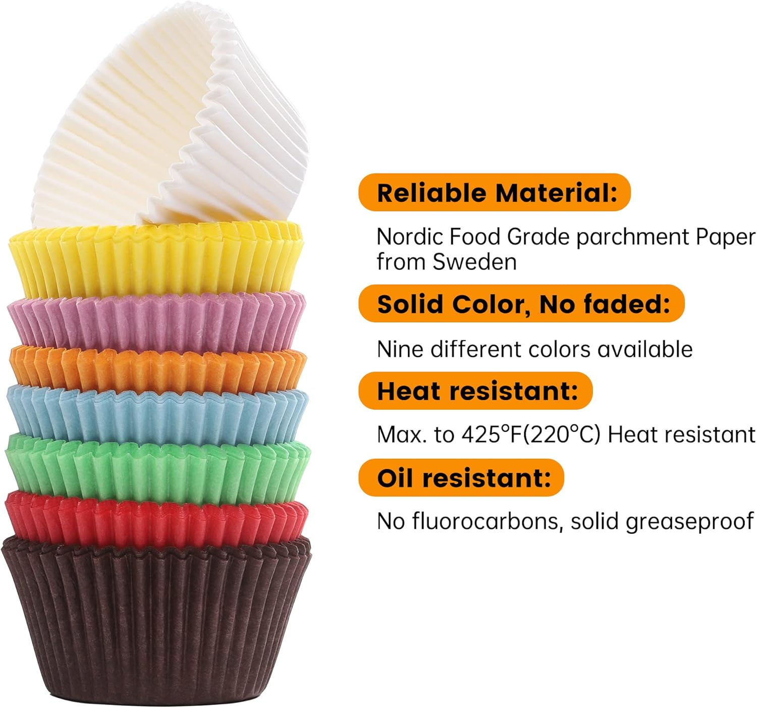 Bake Choice 200pcs Rainbow Cupcake Liners - Food-Grade Greaseproof Muffin Wrappers for Baking & Decorations