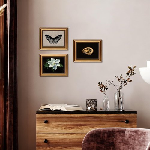 Gold Framed Wall Art | Vintage Coastal Oyster Canvas Prints for Dining Room - 8x10in