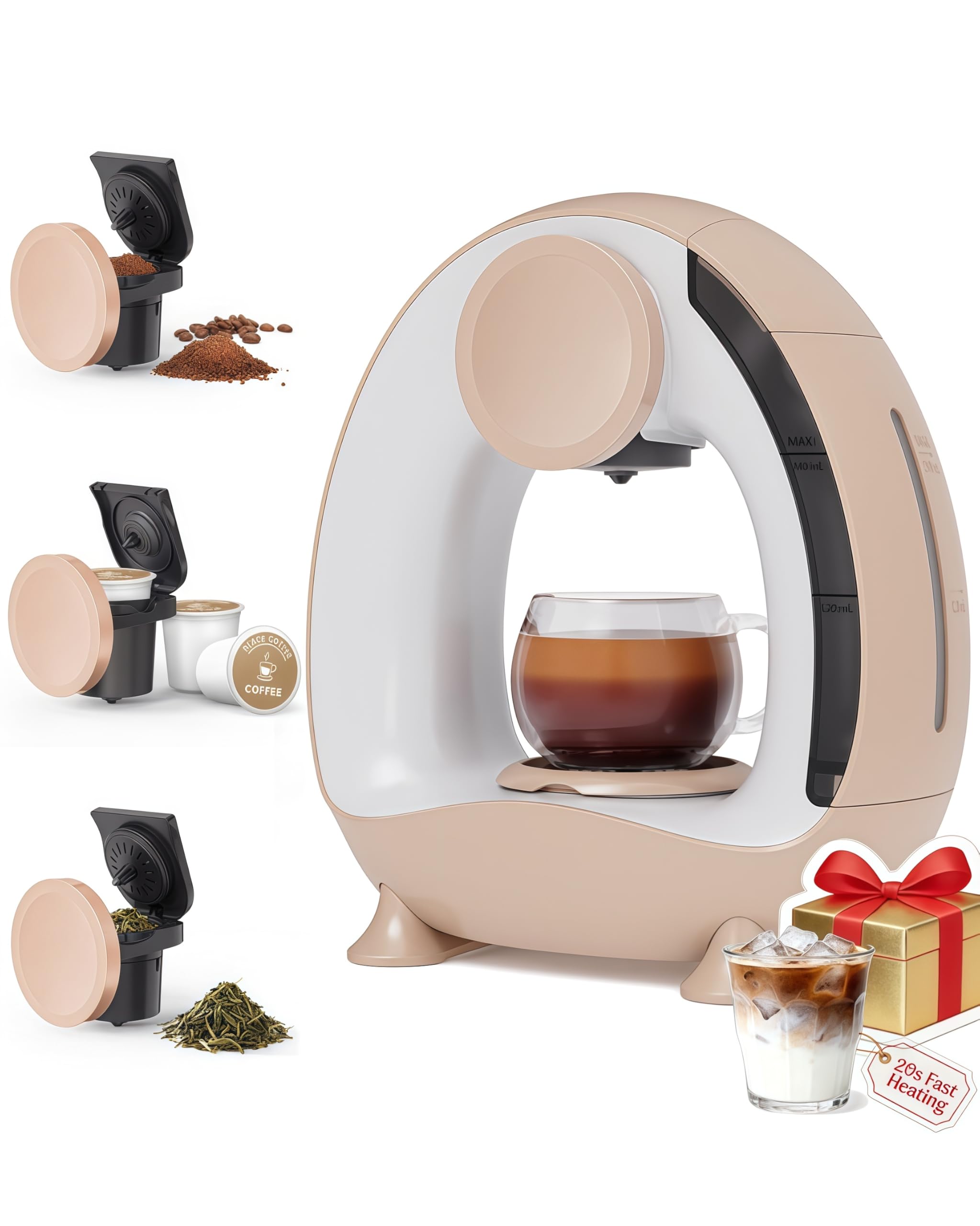 HAILASRE 3 in 1 Single Serve Coffee Maker for K Cup Brewer,Ground Coffee and Tea Leaves,1400W 20s Fast Heating Mini Q,One Button Operation, Outdoor Portable for Small Spaces（Coffee Cup NOT Included）