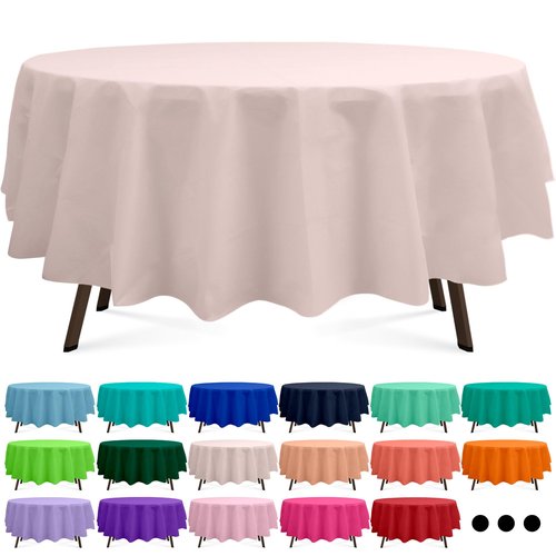 Flexincred Blush Pink 3 Pack Round Plastic Tablecloth 84 Inches Premium Macaron Pastel Pink Decorative Table Cover for Baby Shower, Birthday, Wedding, Indoor and Outdoor use