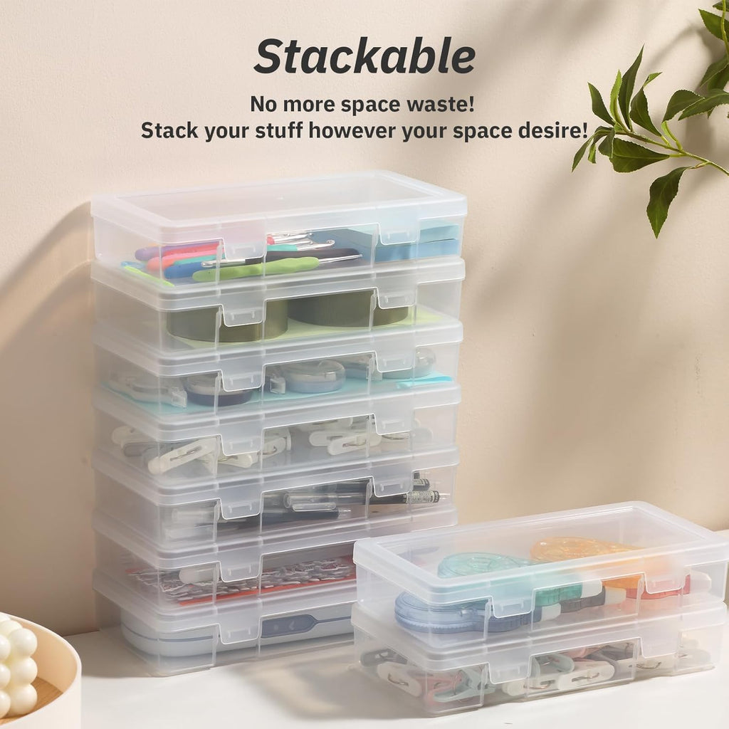 Novelinks Plastic Storage Bins - Stackable Mini Clear Organizers with Lids | 9 Pack for Pencils & Crafts
