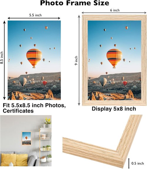 JCJMY Picture Frame - 5.5x8.5 Wall & Tabletop Display | Shatter-Resistant Plexiglass, Natural Finish