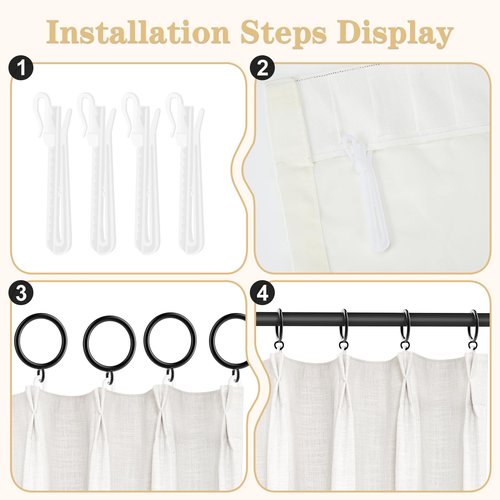 1.25 Inch Curtain Rings with Hooks, 30 Pack Black Metal Drapery Rings with Pins Hooks for Window Door Bathroom Shower Curtain