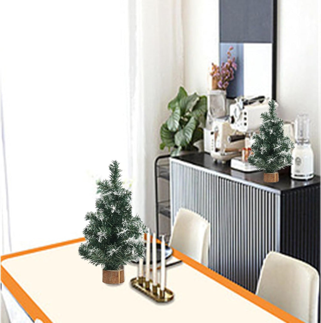 Skiennix Mini Christmas Trees - 4pcs Simulated Snow Pine Decor with Wooden Base | 7.87/11.81 Inch