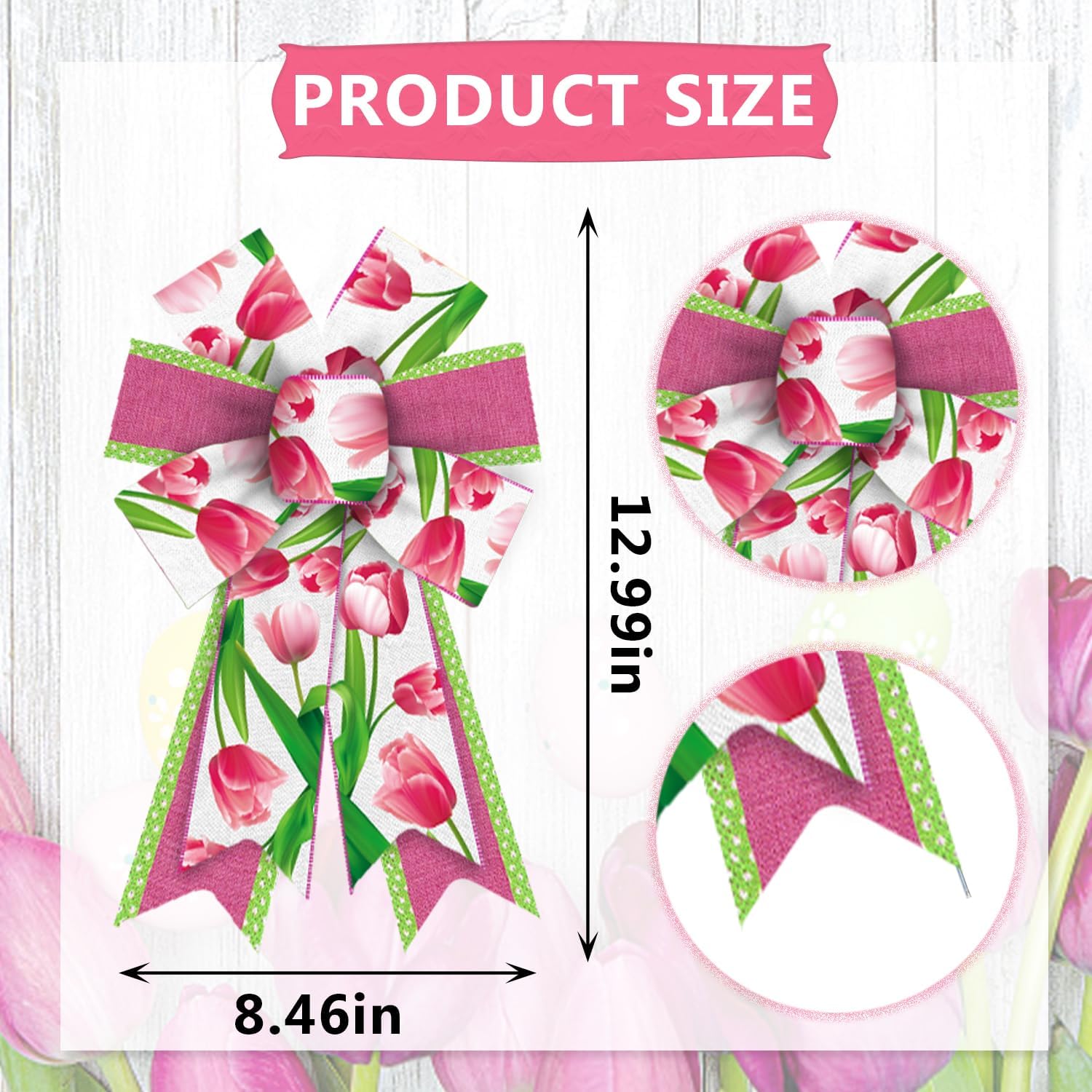 Threetols Floral Wreath Bows - 2 Pack Pink Tulip Design for Indoor/Outdoor Home Decor | DIY Craft