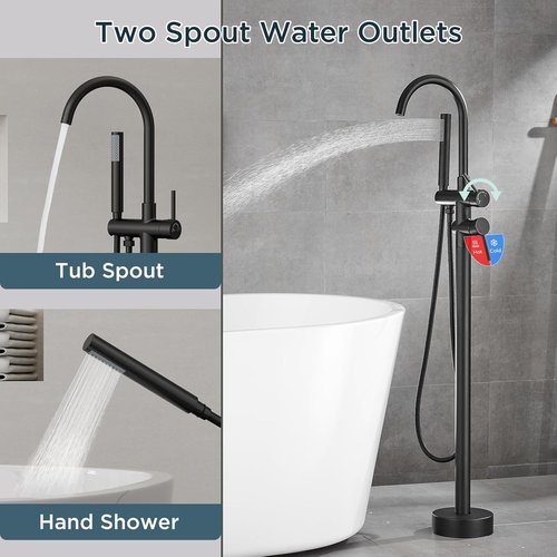 FORIOUS Freestanding Tub Faucet - High Flow Brass Bathtub Filler with Handheld Shower | Matte Black