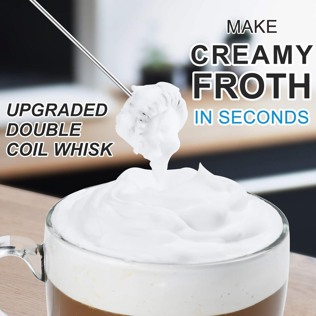 Skiennix Double Whisk Milk Frother - Handheld Electric Blender for Coffee & Lattes | Stainless Steel, Battery Operated