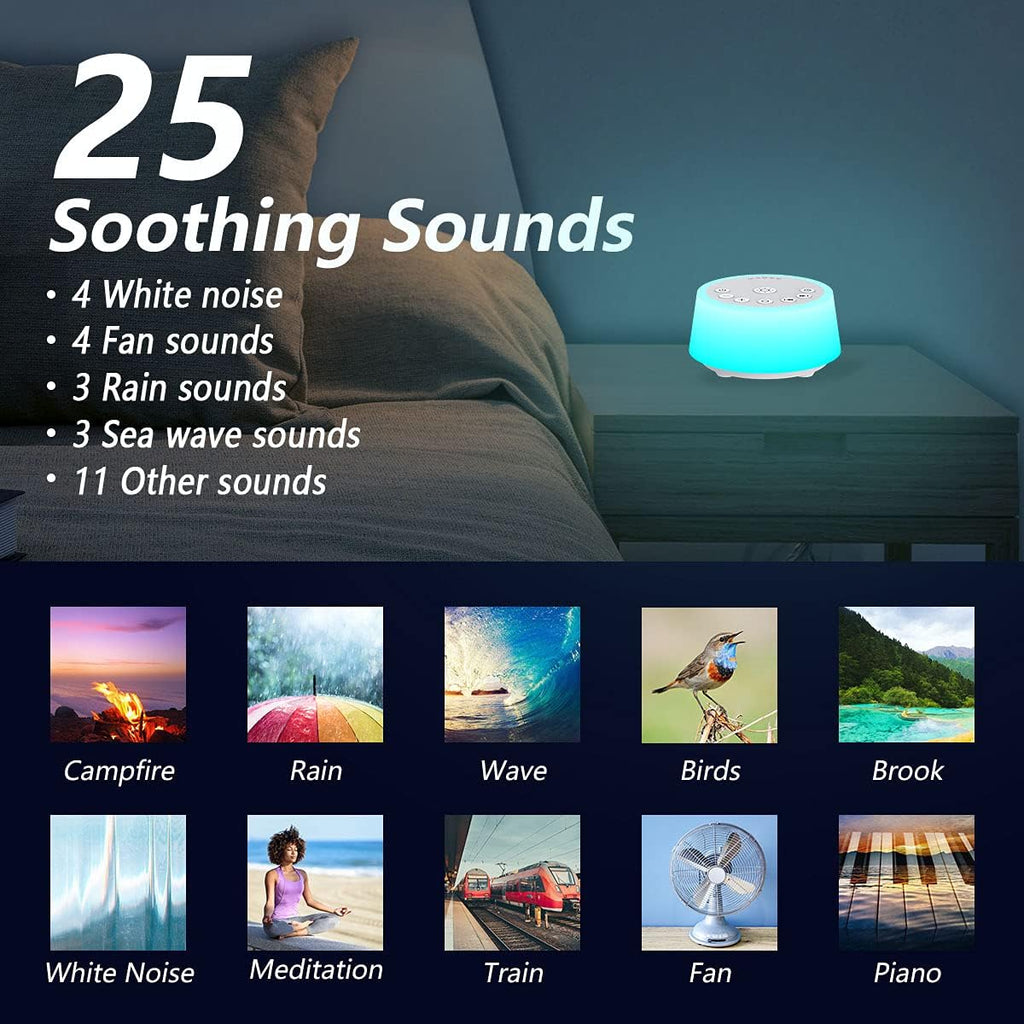 Skiennix Color Noise Sound Machine - 10 Colors, 25 Soothing Sounds, Adjustable Brightness | Perfect for Adults & Kids