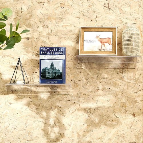 CY Craft Clear Acrylic Floating Shelves - 15 Inch Wall Mounted Storage Ledge | Set of 4 for Kitchen, Bathroom, Office
