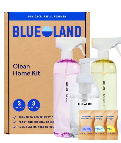 BLUELAND Clean Home Kit, 3 Reusable Bottles with 3 Tablets, Makes 1 Bottle Each of Foaming Hand Soap, Multi-surface Cleaner, Bathroom Cleaner