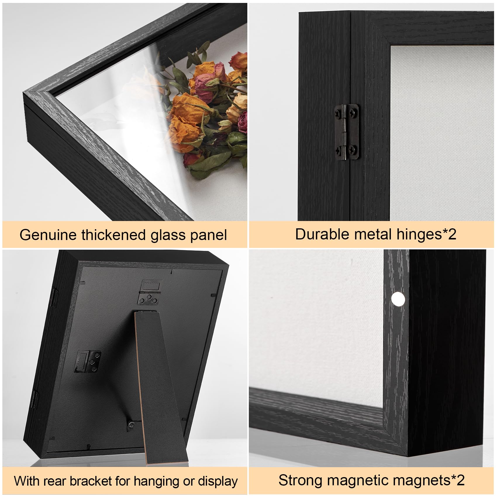 SPESFUTA 8x10 Deep Shadow Box Picture Frame Display Case with Linen Back and Stand,Real Glass Black Shadow Memory Box Frame 8x10 for Flower Baby Pet Wedding Photo Art Craft Memorial Wall Decor Gift