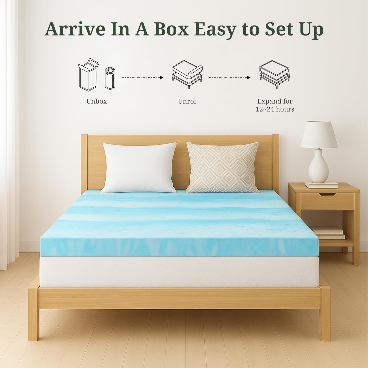 Skiennix Memory Foam Mattress Topper - 3 Inch Gel Infused Pressure Relief Pad for Twin Beds