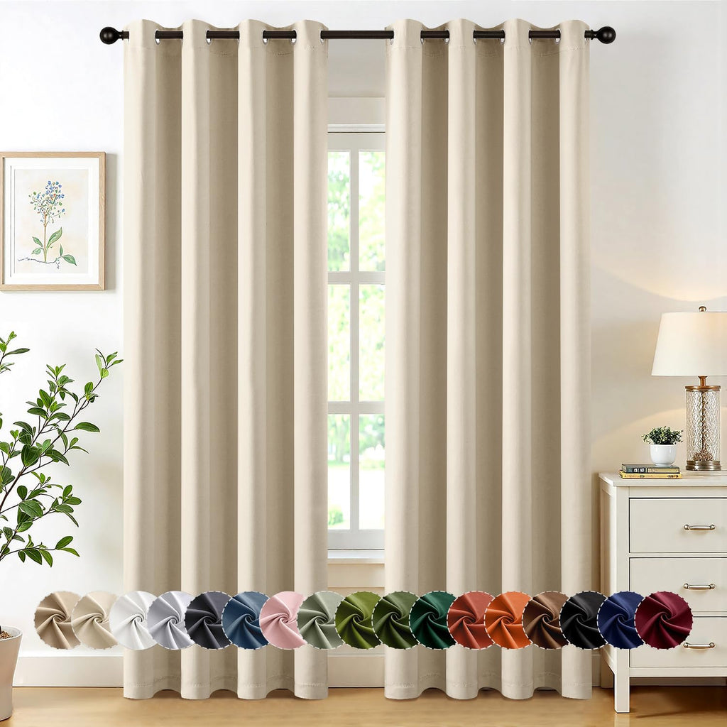 MIULEE Blackout Curtains - Cream Beige Thermal Insulated Drapes | 84 Inches Long, Noise Reduction, 2 Panels