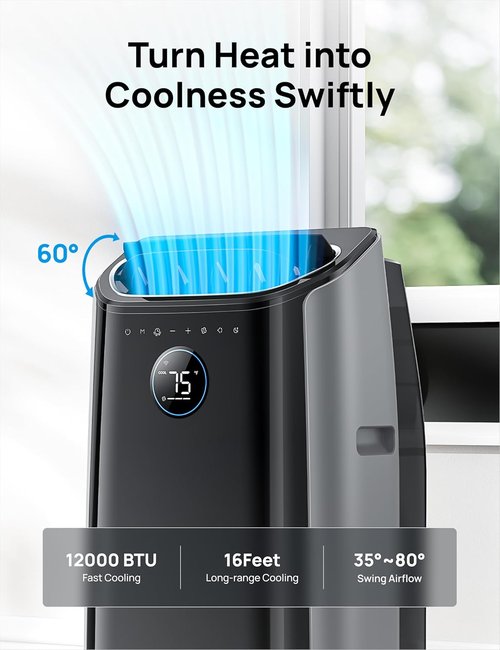 DREO 12,000 BTU Portable Air Conditioner - Quiet 46dB, Smart APP/Voice Control, 24h Timer, Dehumidifier | Indoor Cooling Solution