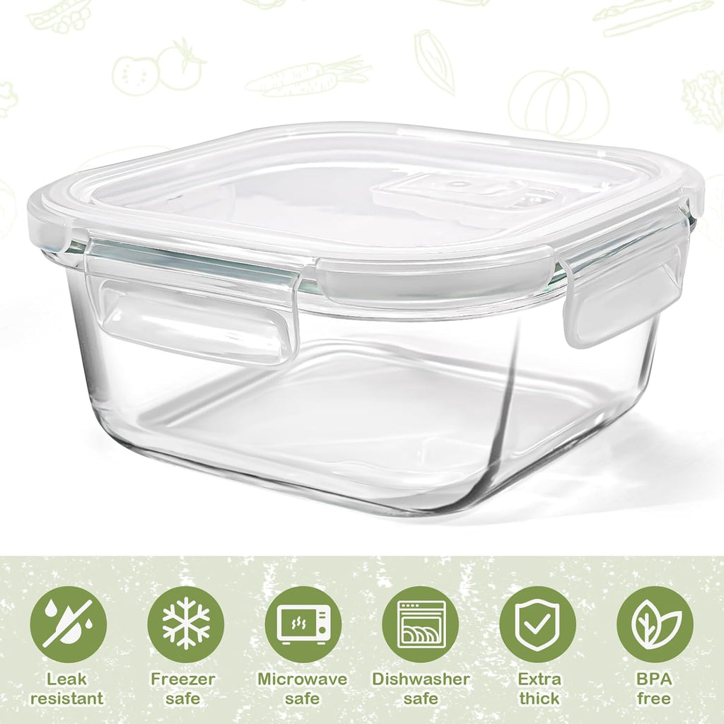 Skiennix Square Glass Containers - 24oz Borosilicate Food Storage Set | Freezer Safe, BPA Free, 4 Pack